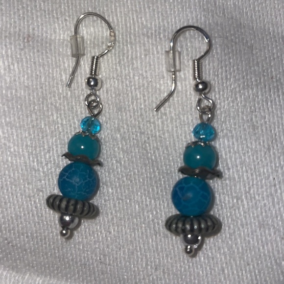 2 Pair Handmade Earrings w New & Upcycled ♻️ Beads Gold Hoops & Silver Dangling - Picture 4 of 4